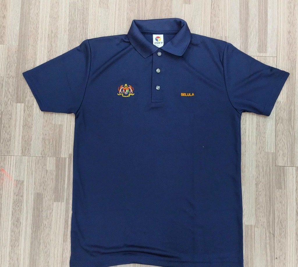 Navy polo with embroidered Malaysian government crest