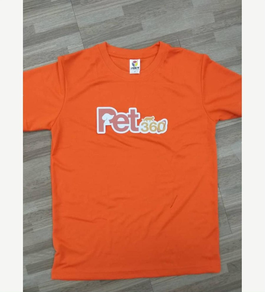 Orange corporate team t-shirt with heat transfer print logo