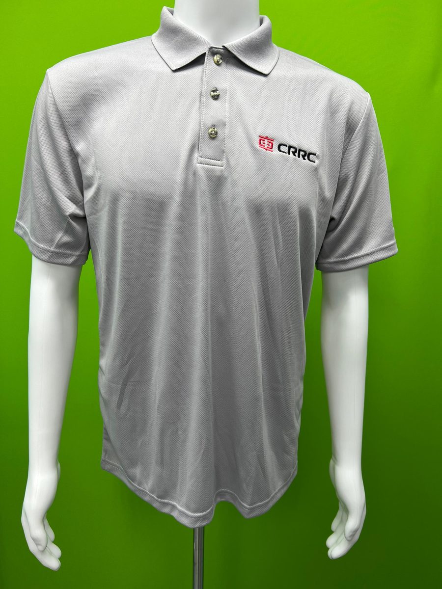Light grey corporate polo with embroidered logo