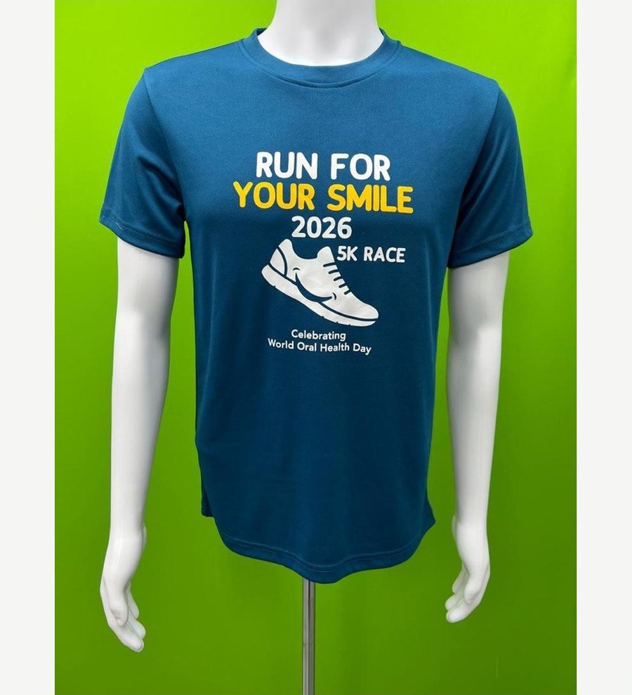 Blue event commemorative t-shirt for a charity run, screen printed