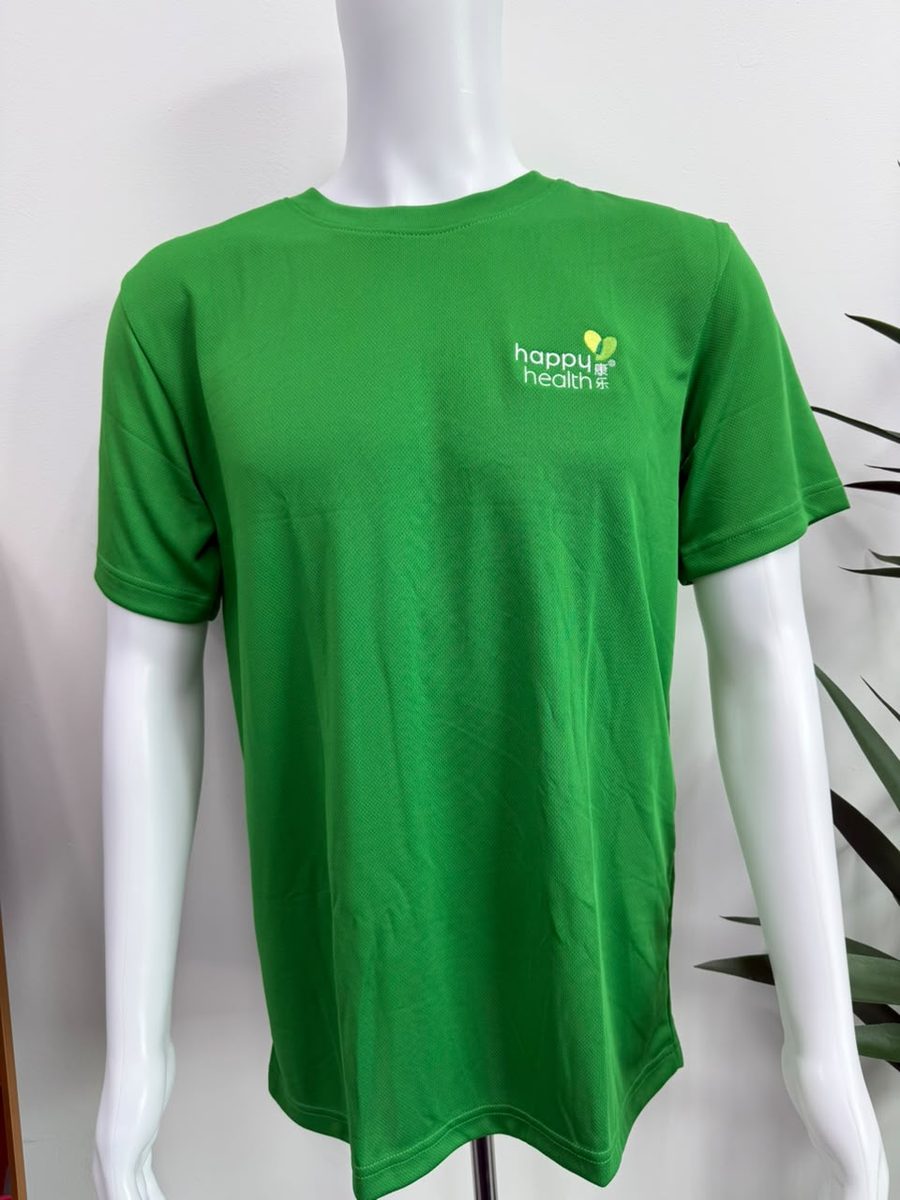 Green crew neck t-shirt with embroidered brand logo