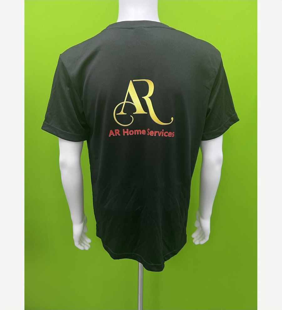 Dark green service industry team wear with heat transfer back print